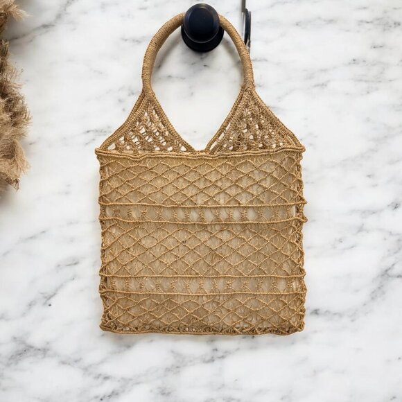 vintage Handbags - Vintage Crochet Jute Handbag With Lining Double Handles